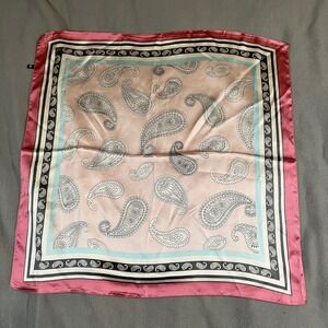 Paisley Print Scarf‎ Pink Black Blue White Border Square Neck Hair Accessory